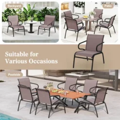 Costway Patio Chairs Set Of 2/4/6 With Breathable Fabric & Metal Frame Armrests For Poolside Brown/Gay -Costway GUEST c7a084f0 2520 4024 bd3a cb60ee638256