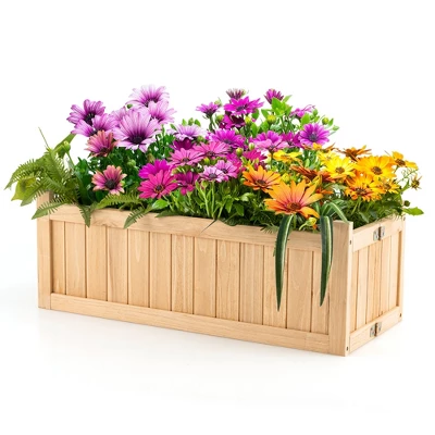 Costway Outdoor Wooden Planter Box Folding Raised Garden Plant Container W/Drainage Hole 12 Costway Outdoor Wooden Planter Box Folding Raised Garden Plant Container W/Drainage Hole - Image 10