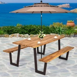 Costway Patented Picnic Table With 2 Benches 70'' Dining Table Set With Seats And Umbrella Hole -Costway GUEST c815eff4 f2fc 4fa3 ba9a 84d25fb115f6