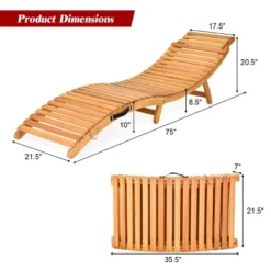 Costway 2 PCS Folding Wooden Lounge Chair Chaise W/ Cushions Pool Deck