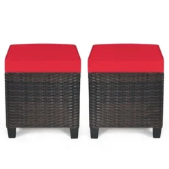 Costway 2PCS Patio Rattan Ottoman Cushioned Seat Foot Rest Coffee Table Red -Costway GUEST c85bad6d c13a 4e1d 8e3b d9bf44565cae