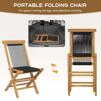 Costway 2/4 PCS Patio Folding Chairs With Woven Rope Seat & Back Indonesia Teak Wood For Porch Natural&Black 9 Costway 2/4 PCS Patio Folding Chairs With Woven Rope Seat & Back Indonesia Teak Wood For Porch Natural&Black - Image 7