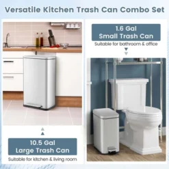 Costway 2 Pack Trash Can Combo Set With Step-on Pedal Removable Inner Buckets For Kitchen -Costway GUEST c86e387e 2bcd 4a6b bd8e 9593964709a7
