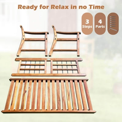 Costway Outdoor Acacia Wood Bench 2-Person Patio Bench With Slatted Seat & Backrest 11 Costway Outdoor Acacia Wood Bench 2-Person Patio Bench With Slatted Seat & Backrest - Image 9