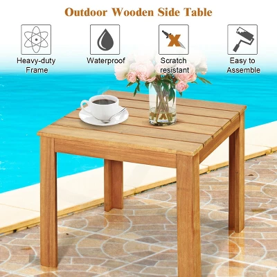 Costway Wooden Square Side End Table Patio Coffee Bistro Table Indoor Outdoor Natural 9 Costway Wooden Square Side End Table Patio Coffee Bistro Table Indoor Outdoor Natural - Image 7