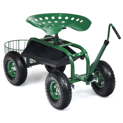 Costway Garden Cart Rolling Work Seat Wagon Scooter For Planting With Extendable Handle Blue/Red/Green 13 Costway Garden Cart Rolling Work Seat Wagon Scooter For Planting With Extendable Handle Blue/Red/Green - Image 11