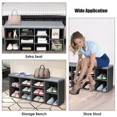 Costway Entryway Padded Shoe Storage Bench 10-Cube Organizer Bench Adjustable 8 Costway Entryway Padded Shoe Storage Bench 10-Cube Organizer Bench Adjustable - Image 6