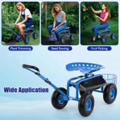 Costway Garden Cart Patio Wagon Roll Work Seat With Tray Basket Extendable Handle Blue/Red/Green -Costway GUEST c8db5177 5f55 46e0 a02a c21ee852c323