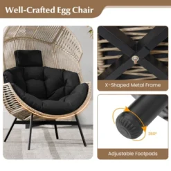 Costway Oversized Egg Style Chair With Cushions & Headrest Heavy-Duty Metal Frame For Yard Off White/Grey/Black -Costway GUEST c8ddb981 3346 425a aa53 7078b2584325