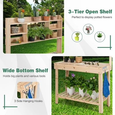Costway Potting Bench Table Wooden Garden Work Bench Platform With Display Rack Hidden Sink 7 Costway Potting Bench Table Wooden Garden Work Bench Platform With Display Rack Hidden Sink - Image 5