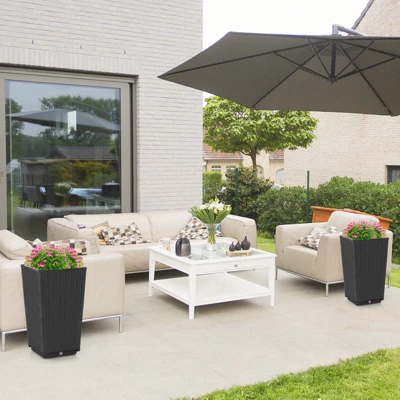 Costway 2PCS Outdoor Wicker Flower Pot 22.5''Tall Planters With Drainage Hole Black/Coffee 4 Costway 2PCS Outdoor Wicker Flower Pot 22.5''Tall Planters With Drainage Hole Black/Coffee - Image 2