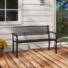 Costway 50" Outdoor Garden Bench With Geometric Lattice Backrest Armrests And Slatted Seat Black/Gray