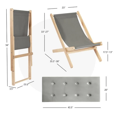 Costway Foldable Wood Beach Sling Chair 3-Position Adjustable Beech Chair W/Free Cushion 4 Costway Foldable Wood Beach Sling Chair 3-Position Adjustable Beech Chair W/Free Cushion - Image 2