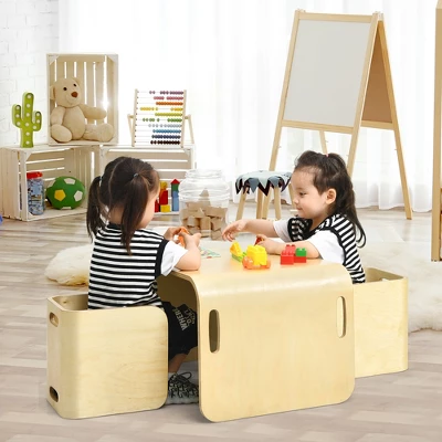 Costway 3 Piece Kids Wooden Table & Chair Set Children Multipurpose Homeschool Furniture 3 Costway 3 Piece Kids Wooden Table & Chair Set Children Multipurpose Homeschool Furniture