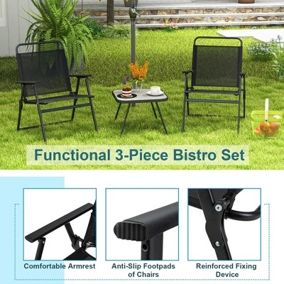 Costway 3pcs Patio Folding Conversation Chairs&Table Heavy-Duty Metal Outdoor Portable 6 Costway 3pcs Patio Folding Conversation Chairs&Table Heavy-Duty Metal Outdoor Portable - Image 4