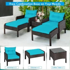 Costway 5 PCS Patio Rattan Furniture Set Sofa Ottoman Table Cushioned Turquoise 13 Costway 5 PCS Patio Rattan Furniture Set Sofa Ottoman Table Cushioned Turquoise -Costway GUEST ca190957 9d61 4d69 90f8 494ca76637ad