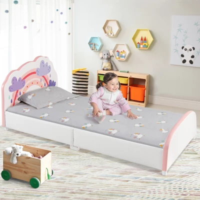 Costway Kids Upholstered Platform Bed Children Twin Size Wooden Bed Rainbow Pattern 9 Costway Kids Upholstered Platform Bed Children Twin Size Wooden Bed Rainbow Pattern - Image 7