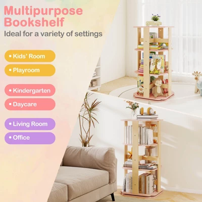 Costway 360° Spinning 3-Tier Kids Book Shelf Tower With 12 Sectors Cute Square Book Stand 9 Costway 360° Spinning 3-Tier Kids Book Shelf Tower With 12 Sectors Cute Square Book Stand - Image 7