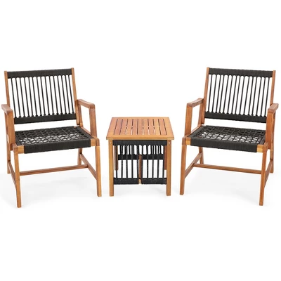 Costway Patio 3pcs Acacia Wood Outdoor Furniture Bistro Set All-Weather Rope Woven 9 Costway Patio 3pcs Acacia Wood Outdoor Furniture Bistro Set All-Weather Rope Woven - Image 7