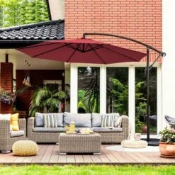 Costway 10FT Patio Offset Hanging Umbrella Easy Tilt Adjustment 8 Ribs Backyard BurgundyBeigeTanBlue -Costway GUEST ca97b8e6 1ef0 4306 9dc8 d431d50d183c