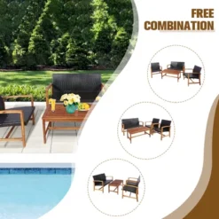 Costway 8PCS Outdoor Patio Rattan Furniture Set Acacia Wood Frame Sofa Loveseat Garden -Costway GUEST caef9507 cb8e 44aa 9809 422735e5e89b