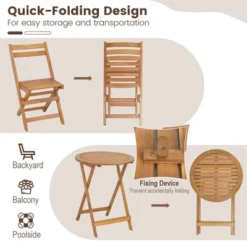 Costway 3 PCS Folding Patio Bistro Set Solid Acacia Wood Table & Chairs Slatted Tabletop -Costway GUEST cafbd13f 825d 4474 aa5f 495a8d1ae701