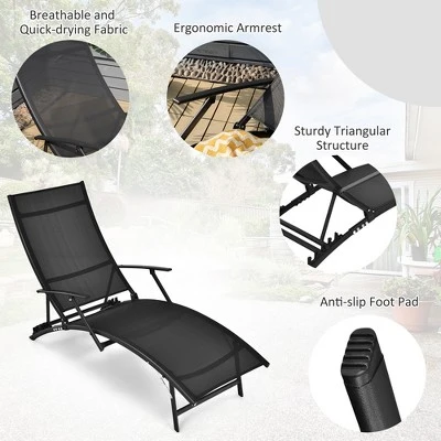 Costway 2PCS Patio Folding Lounge Chair Chaise Recliner Adjustable Stackable W/Armrest 11 Costway 2PCS Patio Folding Lounge Chair Chaise Recliner Adjustable Stackable W/Armrest - Image 9