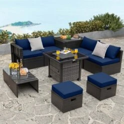 Costway 9 Pieces Patio Furniture Set With 50,000 BTU Propane Fire Pit Table Black/Gray/Navy/Red/White/Turquoise -Costway GUEST cbfdb6b6 b925 4152 a43f 01aa92a63dd2