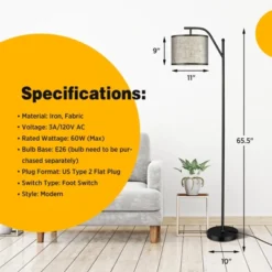 Costway Standing Arc Light Modern Floor Lamp W/Fabric Hanging Lamp Shade Bedroom Office 16 Costway Standing Arc Light Modern Floor Lamp W/Fabric Hanging Lamp Shade Bedroom Office -Costway GUEST cc12d800 9668 4766 9f04 9e107e4613c2