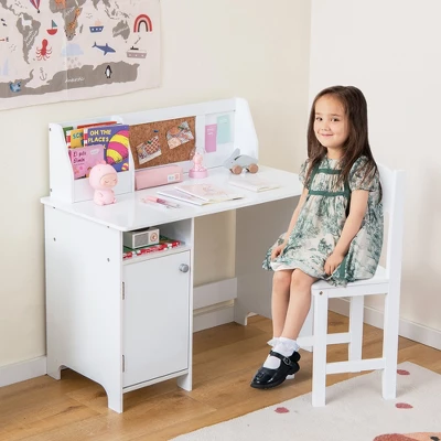 Costway Kids Desk And Chair Set Study Writing Workstation With Bookshelf & Bulletin Board 5 Costway Kids Desk And Chair Set Study Writing Workstation With Bookshelf & Bulletin Board - Image 3