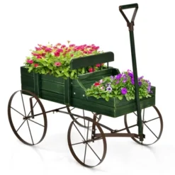 Costway Garden Plant Planter Wooden Wagon Planter W/ Wheel Garden Yard -Costway GUEST cc3a3993 7528 4b90 92c9 6c2ac4706cf3