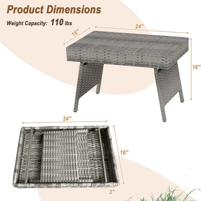 Costway Patio Folding Rattan Wicker Side Table End Coffee Table Portable Garden Mix Grey 4 Costway Patio Folding Rattan Wicker Side Table End Coffee Table Portable Garden Mix Grey - Image 2
