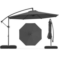 Costway 10 FT Offset Hanging Umbrella With Base Patio Cantilever Umbrella 360° Rotation Brown/Turquoise/Beige/Gray/Red -Costway GUEST cca3dec0 65d4 44eb 82fa 163f06c625d1