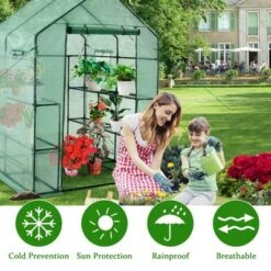 Costway Walk-in Greenhouse 56''x56''x77'' Gardening W/Observation Windows 2 Tier 8 Shelves -Costway GUEST ccb181c0 1808 4704 9b41 b678ad09f160
