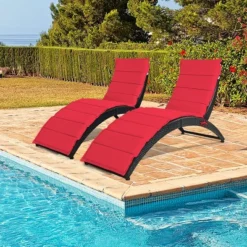 Costway 2PCS Folding Patio Rattan Lounge Chair Chaise Cushioned Portable Garden Lawn Red -Costway GUEST ccee16fa ea02 4b22 aa8e d23c9db3fce0