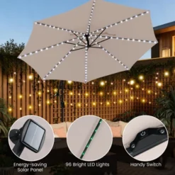 Costway 10 FT Solar Offset Hanging Umbrella With 96 Solar Multi-colored Flowing LED Lights Beige/Coffee/Gray/Navy/Red/Turquoise -Costway GUEST cd130989 f1c4 4b8b 93ed bf0a4e2e0e66