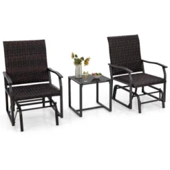 Costway 3 PCS Patio Gliding Set With Tempered Glass Coffee Table Quick Dry Foam Wicker All Weather -Costway GUEST cd460a98 1638 4b6c b0dd f65ca492b5a3