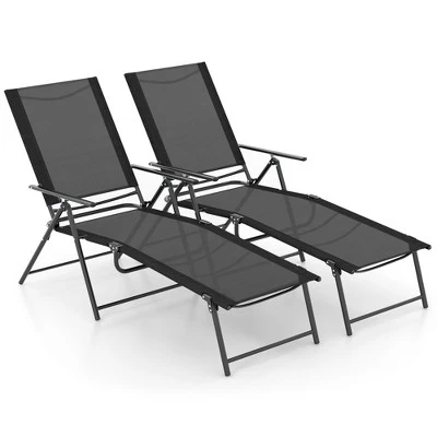 Costway 2 Piece Patio Folding Chaise Lounge Chairs With 6-Level Backrest Reclining Chairs Tan/Black/Grey 12 Costway 2 Piece Patio Folding Chaise Lounge Chairs With 6-Level Backrest Reclining Chairs Tan/Black/Grey - Image 10