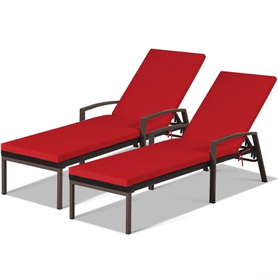 Costway 2PCS Patio Rattan Lounge Chair Chaise Recliner Back Adjustable Cushion 3 Costway 2PCS Patio Rattan Lounge Chair Chaise Recliner Back Adjustable Cushion