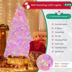 Costway 7 FT Flocked Artificial Christmas Tree Hinged With 500 LED Lights 1200 Branch Tips -Costway GUEST ce0f0494 0821 4d5e 88e5 44734efa564e