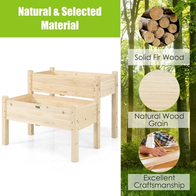 Costway 2 Tier Wooden Raised Garden Bed Elevated Planter Box W/Legs Drain Holes 9 Costway 2 Tier Wooden Raised Garden Bed Elevated Planter Box W/Legs Drain Holes - Image 7