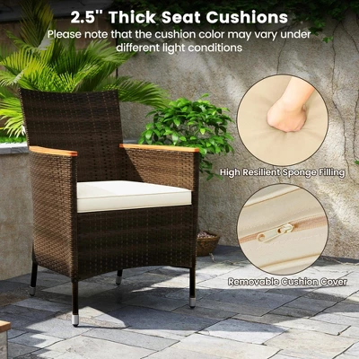 Costway 9PCS Patio Rattan Dining Set Armrest Cushioned Chair With Acacia Wood Table, 1.96" Umbrella Hole 8 Costway 9PCS Patio Rattan Dining Set Armrest Cushioned Chair With Acacia Wood Table, 1.96" Umbrella Hole - Image 6