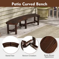 Costway Patio Curved Bench Carbonized Wood Dining Bench For Round Table 710 LBS Max Load -Costway GUEST ce5993d6 164e 4545 ac92 a4e6af2e93f3