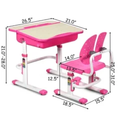 Costway Adjustable Children Study Desk Chair Set W/Winged Backrest Pink -Costway GUEST ce650de9 5090 4307 bb61 42c11f203750