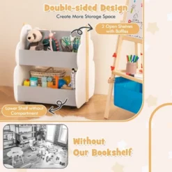 Costway Kids Wooden Bookshelf With Wheels 2-Tier Toy Storage Shelf Double-sided Bookcase Grey/Natural -Costway GUEST ce6b8954 29e3 479f 9ac6 9d4e173a3f6e