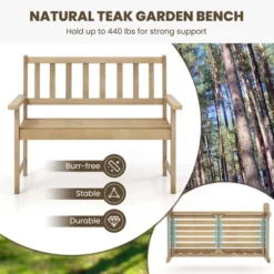 Costway Indonesia Teak Wood Garden Bench 2-Person Patio Bench With Backrest & Armrests Natural -Costway GUEST ce87439c 8ad7 458e b8a9 d6ba46ef677a