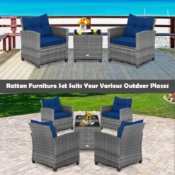 Costway 3PCS Patio Rattan Furniture Bistro Set Cushioned Sofas Side Table Armrest -Costway GUEST ce8c4db0 54bc 482f 8e55 1954b7878d97