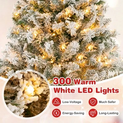 Costway 6 FT/7FT/8FT Pre-Lit Christmas Tree 3-Minute Quick Shape Flocked Decor With 300/450/600 LED Lights 8 Costway 6 FT/7FT/8FT Pre-Lit Christmas Tree 3-Minute Quick Shape Flocked Decor With 300/450/600 LED Lights - Image 6