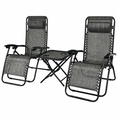 Costway 3PCS Zero Gravity Recliner Lounge Chairs Pillows Table Portable Folding Grey 6 Costway 3PCS Zero Gravity Recliner Lounge Chairs Pillows Table Portable Folding Grey - Image 4