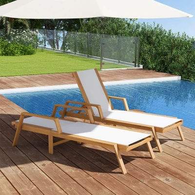 Costway 1/2 PCS Outdoor Chaise Lounge With Adjustable 5-position Backrest Solid Wood Frame 6 Costway 1/2 PCS Outdoor Chaise Lounge With Adjustable 5-position Backrest Solid Wood Frame - Image 4